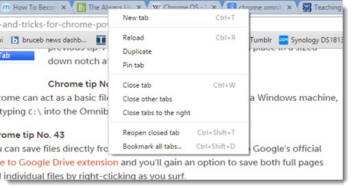 Google Chrome - right-click tabs for options