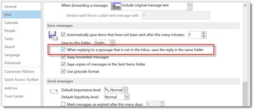Outlook - save replies in same folder as original message