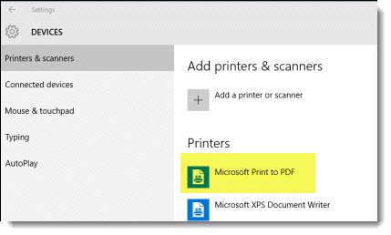 Windows 10 - enable Microsoft Print To PDF