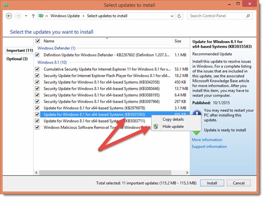 Hide Windows 10 upgrade notice updates