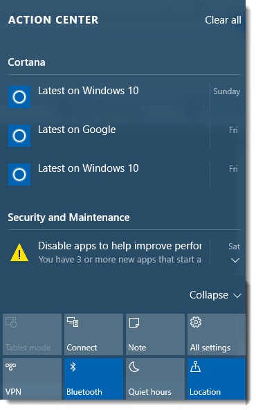 Windows 10 notification center