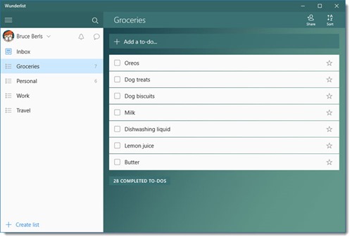 Wunderlist - sample to do list