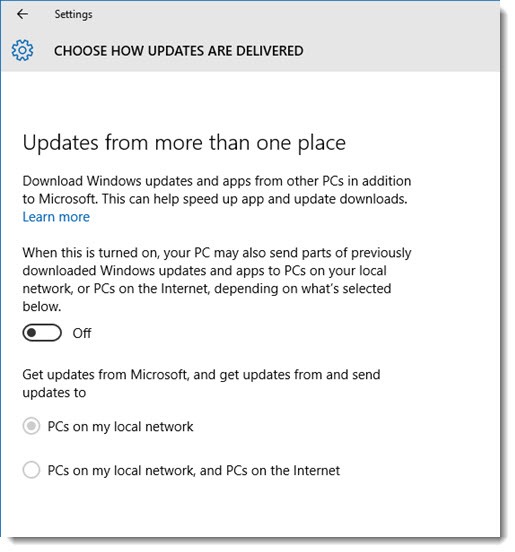 Turn off Delivery Optimization in Windows 10