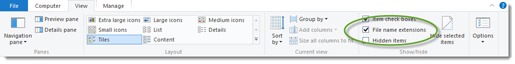 Turn on file extensions in Windows 10