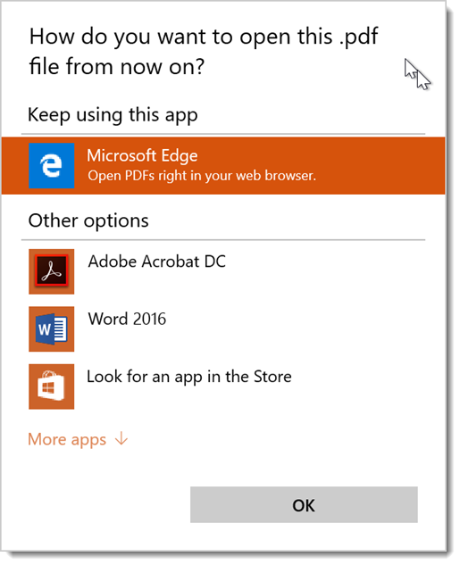 Set Acrobat as the default PDF program in Windows 10