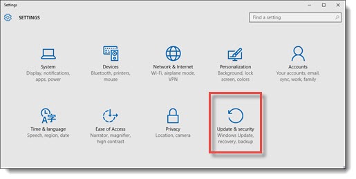 Windows 10 - Settings / Update & security