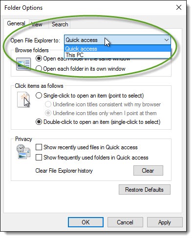 Windows 10 - open File Explorer options