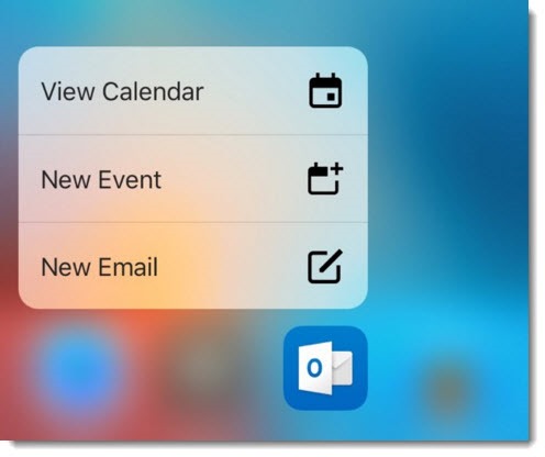 Outlook app for iOS - force touch