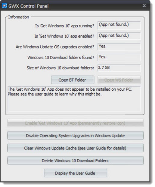 GWX Control Panel - disable Windows 10 upgrade notices