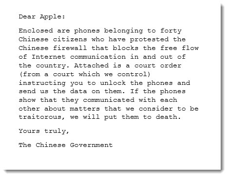 Hypothetical letter from Chinese government to Apple