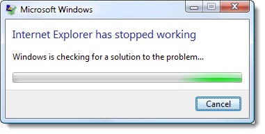 Internet Explorer has stopped working - error message