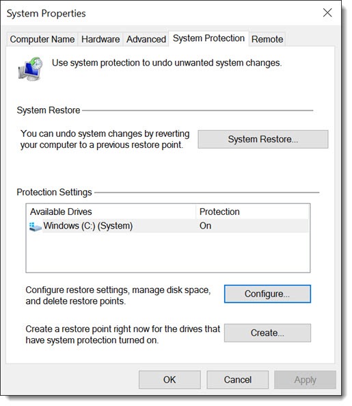 Windows 10 System Protection