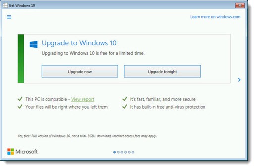 Windows 10 upgrade notice