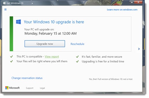 Windows 10 upgrade notice