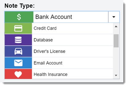 LastPass Secure Notes templates