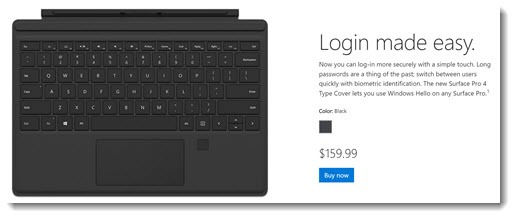 Surface Pro keyboard with fingerprint sensor