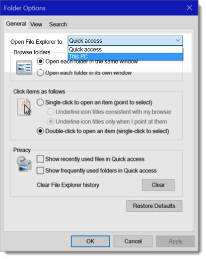 Windows 10 file explorer - choose open location