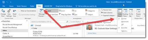 Outlook 2016 - turn on folder pane