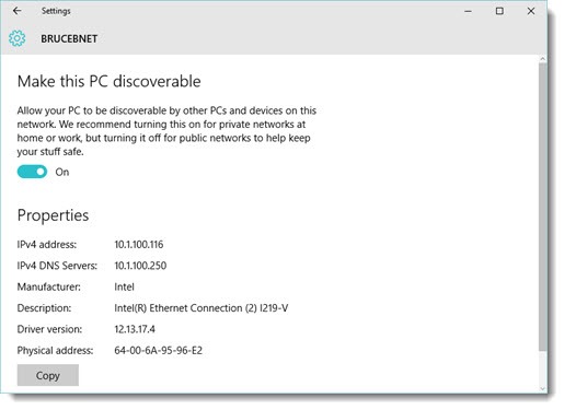 Windows 10 - change network location - Ethernet