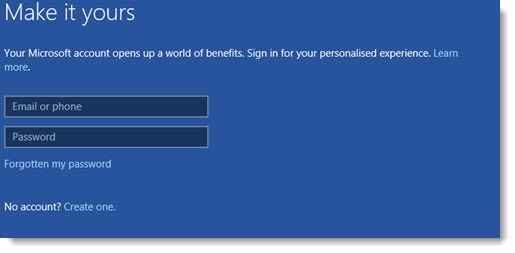 Windows 10 setup - link to Microsoft account