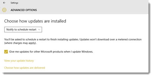 Windows 10 updates - install automatically or notify to schedule restart