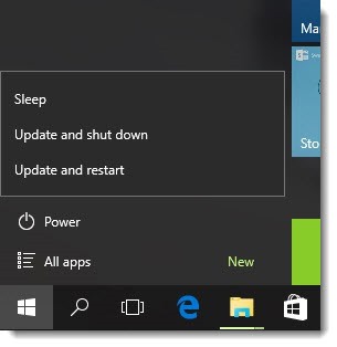 Windows 10 power - update & shut down, update & restart