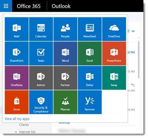 Office 365 menu