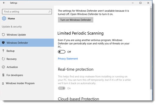 Windows Defender limited periodic scanning