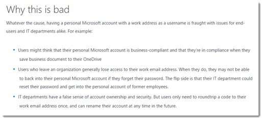 Overlapping Microsoft personal & business account credentials are bad