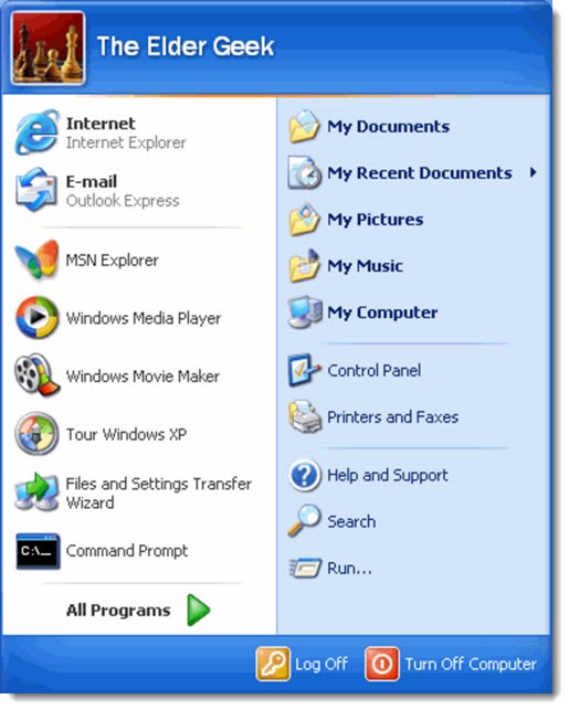 Windows XP Start menu - lots of gradient and shading