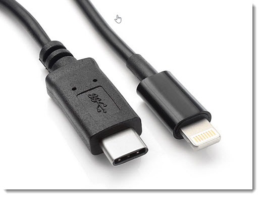 USB-C cable compared to Lightning cable