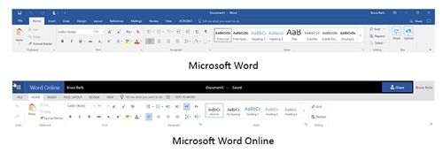 Office Online - compare Word ribbon to installed program