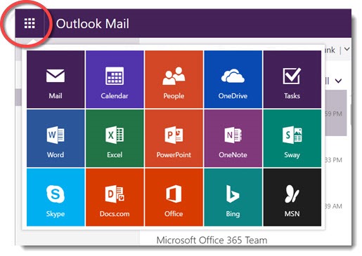 Office 365 and Outlook.com webmail app launcher