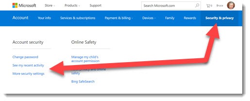 Microsoft account - security settings