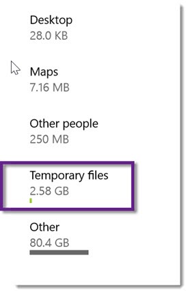 Windows 10 storage settings - temporary files