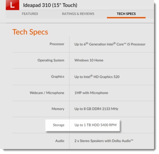 Lenovo Ideapad 310 with 5400 RPM hard drive