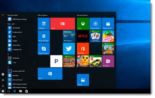 Windows 10 default start menu