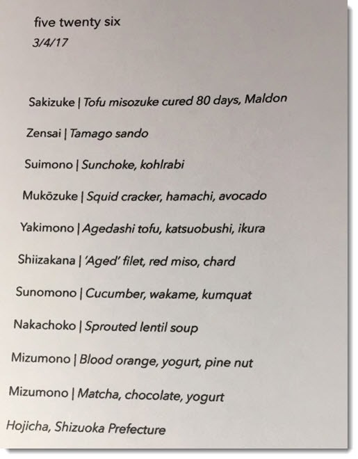 Modern kaiseki - the menu