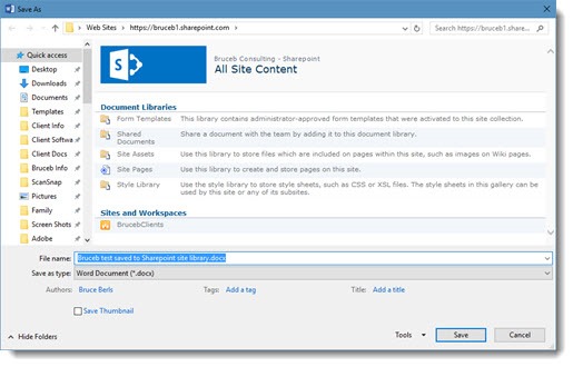 Sharepoint - save from Word to site library