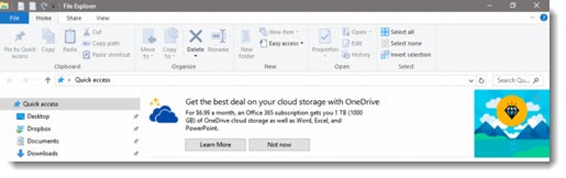File Explorer with OneDrive ad