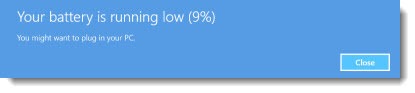 Windows 10 battery running low warning