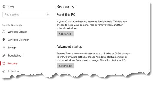 Windows 10 Reset this PC