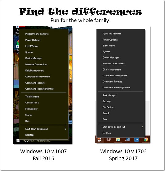 Windows 10 power user menus