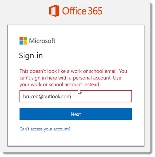 Office 365 sign-in error