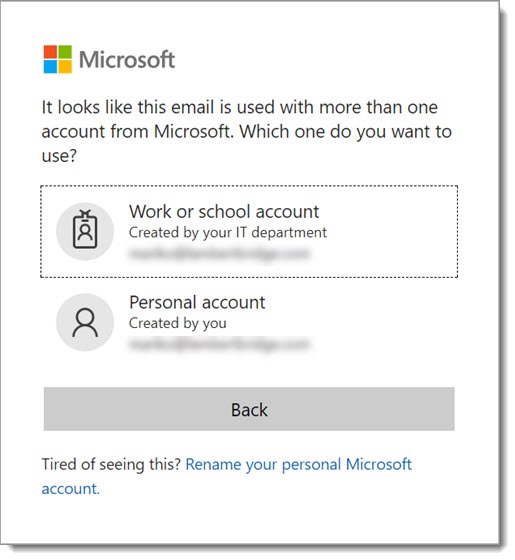 Microsoft - choose account