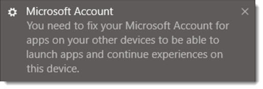 Fix your account - Windows 10 Shared Experiences