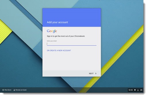 Chromebook setup - login screen