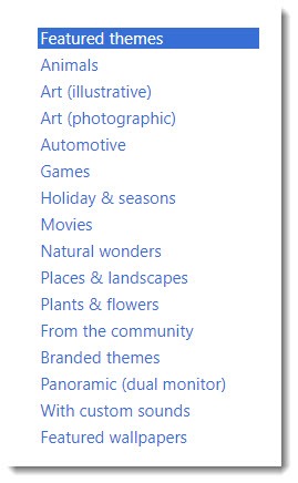 Windows themes - category list