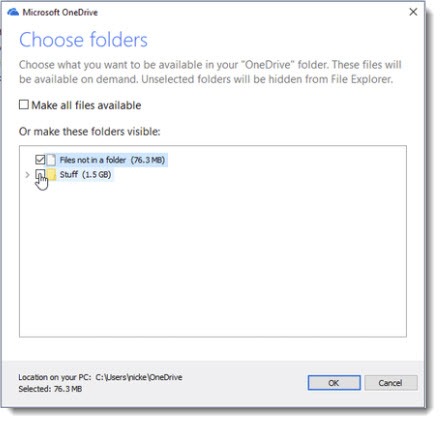 OneDrive Files On-Demand - choose folders