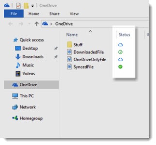 OneDrive Files On-Demand status column